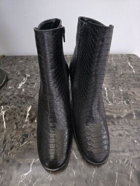 Antonio de Falia Black Genuine Leather Snake Skin print Ankle Boots